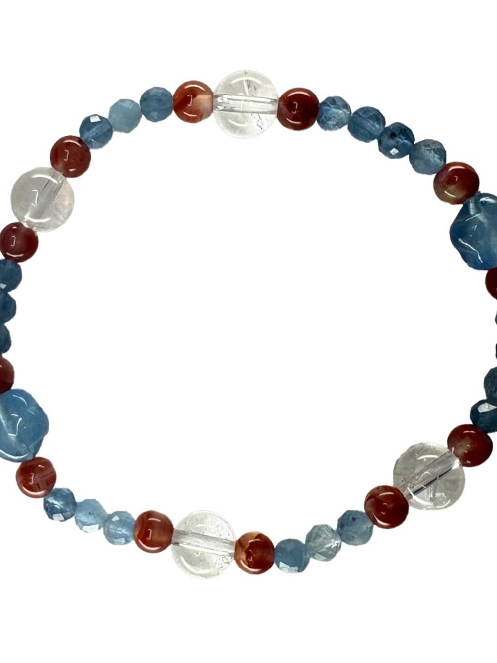 Natural Aquamarine Star Red Agate Bracelet 6.75" Crystal Beaded Holiday Gift